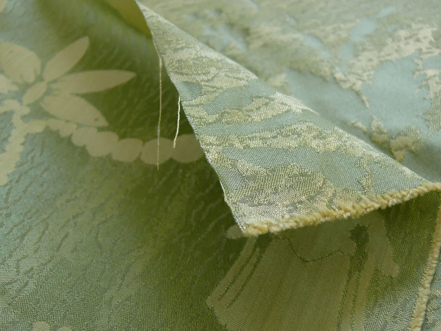 Cowtan &amp; Tout "Dauphin Silk"100% Silk Lampas Baby Green and Ivory Neoclassical Flower Ribbon