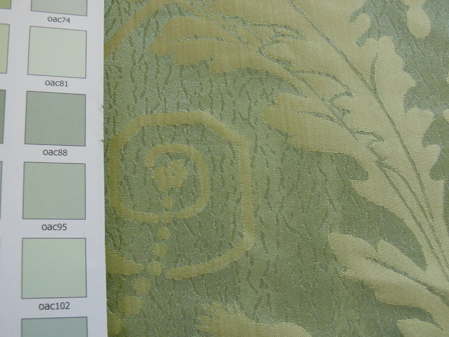 Cowtan &amp; Tout "Dauphin Silk"100% Silk Lampas Baby Green and Ivory Neoclassical Flower Ribbon