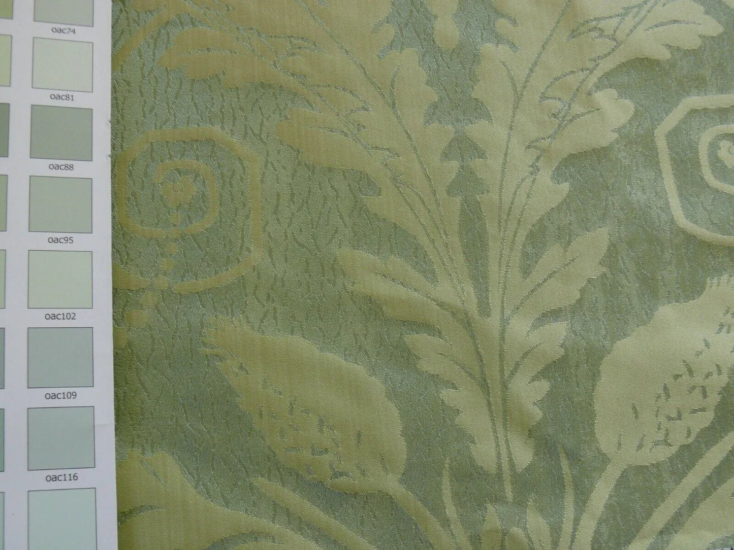 Cowtan &amp; Tout "Dauphin Silk"100% Silk Lampas Baby Green and Ivory Neoclassical Flower Ribbon