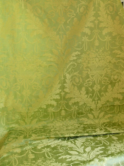 Cowtan &amp; Tout "Dauphin Silk"100% Silk Lampas Baby Green and Ivory Neoclassical Flower Ribbon