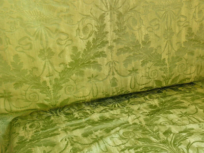 Cowtan &amp; Tout "Dauphin Silk"100% Silk Lampas Baby Green and Ivory Neoclassical Flower Ribbon