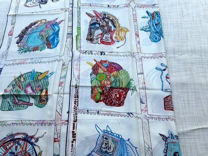 Art Scarf Equestrian Horse and Hobby Horse Biking Cooking Hot-air Balloon Head Modern Collage Salvador Dalí High End Silk Twill Scarf Double Sided