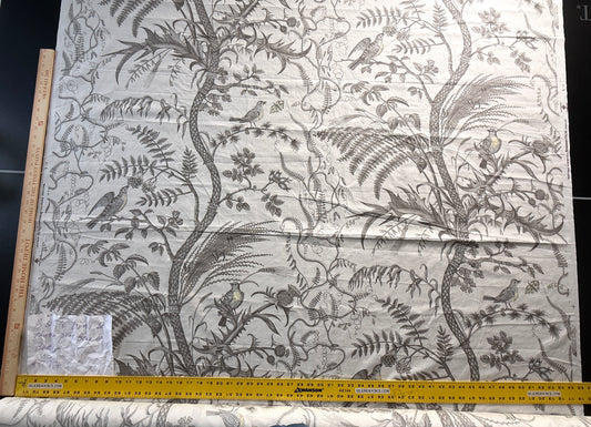 Brunschwig & Fils Bird and Thistle Print Grey on Pale cream -By The Yard - MSRP USD 348/y