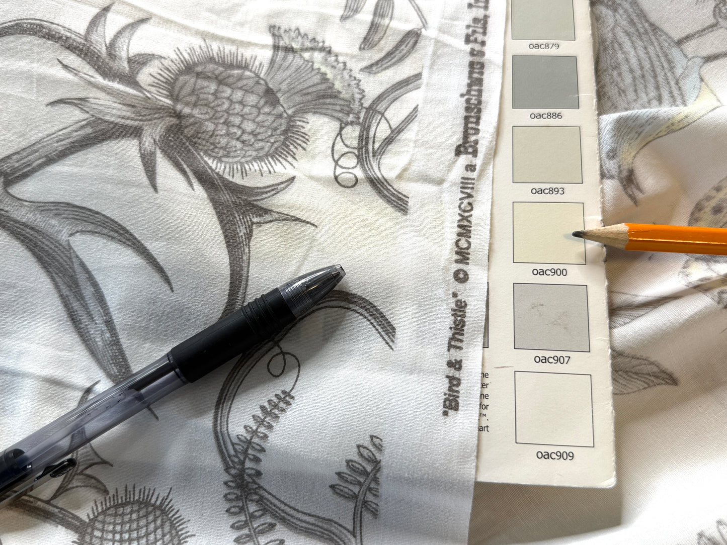Brunschwig & Fils Bird and Thistle Print Grey on Pale cream -By The Yard - MSRP USD 348/y