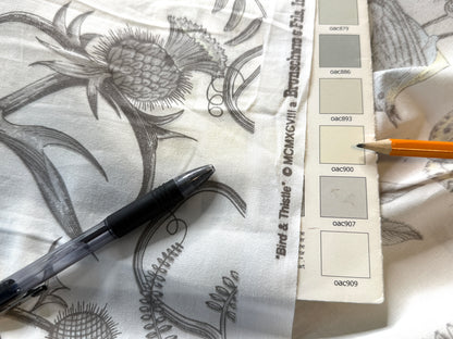 Brunschwig & Fils Bird and Thistle Print Grey on Pale cream -By The Yard - MSRP USD 348/y