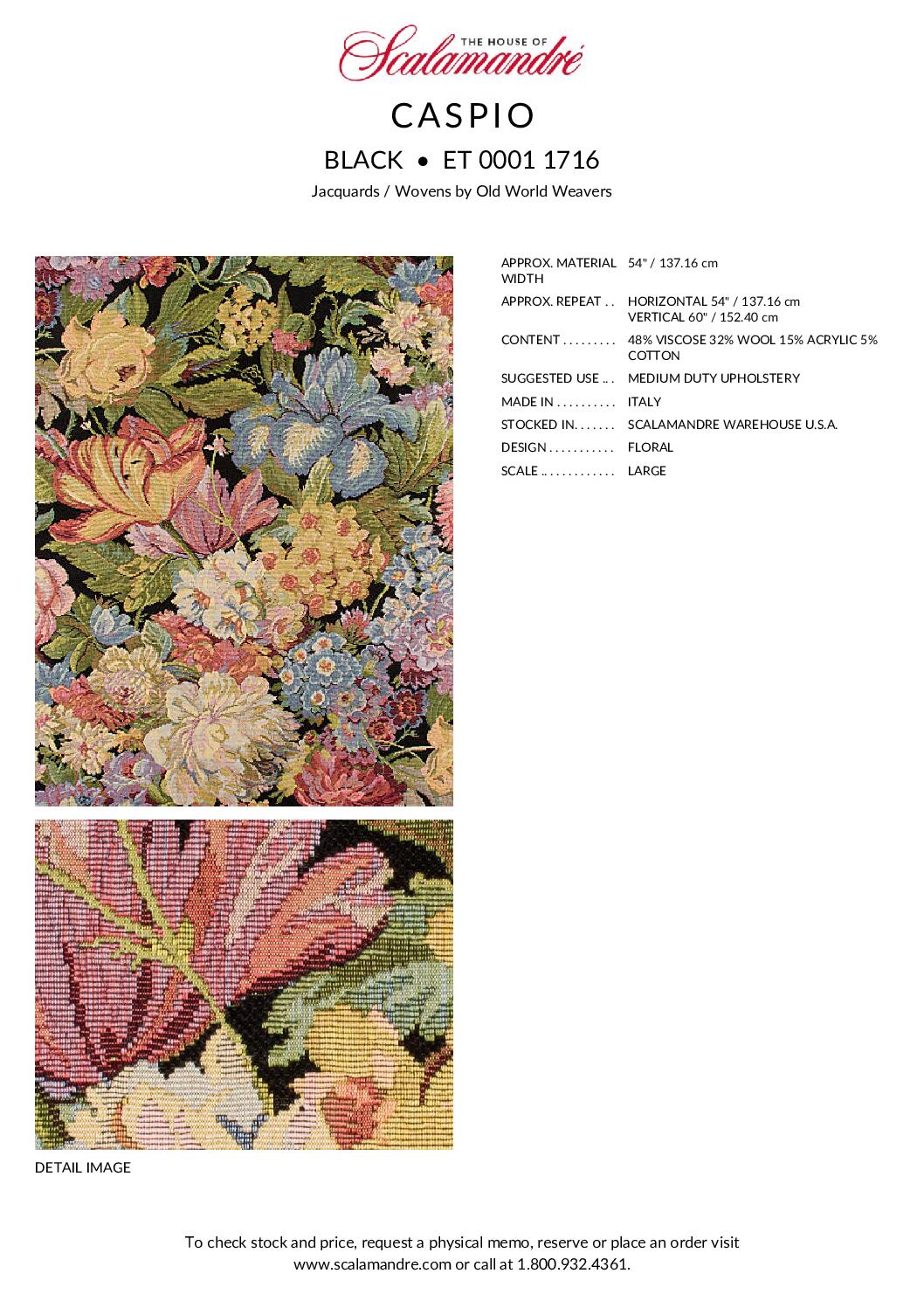 Scalamandre  Caspio Black Wool Tapestry Flemish Tulip Rose Iris Daffodil Flower Super Heavy MSRP 642/y
