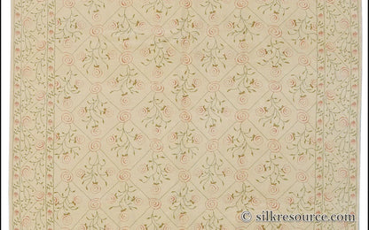 Stark EVERMAN TAN Silk Wool Hand Knotted Rug Delicate Climing Rose Flower Pink Red 11'11"X9' MSRP USD 11,000