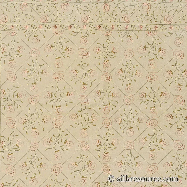 Stark EVERMAN TAN Silk Wool Hand Knotted Rug Delicate Climing Rose Flower Pink Red 11'11"X9' MSRP USD 11,000