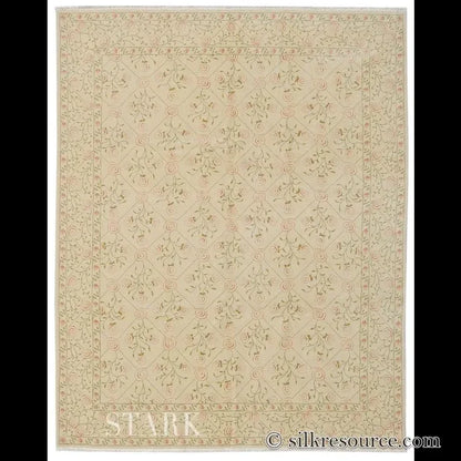 Stark EVERMAN TAN Silk Wool Hand Knotted Rug Delicate Climing Rose Flower Pink Red 11'11"X9' MSRP USD 11,000