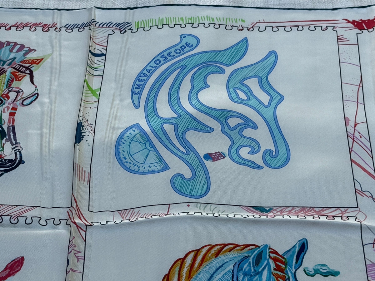 Art Scarf Equestrian Horse and Hobby Horse Biking Cooking Hot-air Balloon Head Modern Collage Salvador Dalí High End Silk Twill Scarf Double Sided