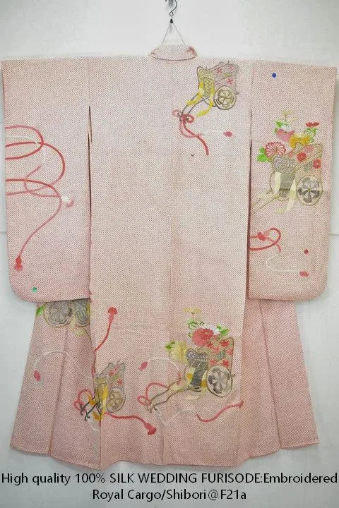 Pink Kimono 100% Silk Wedding Furisode Embroidered Royal Cargo/Shibori 2lb