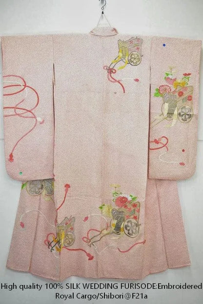 Pink Kimono 100% Silk Wedding Furisode Embroidered Royal Cargo/Shibori 2lb