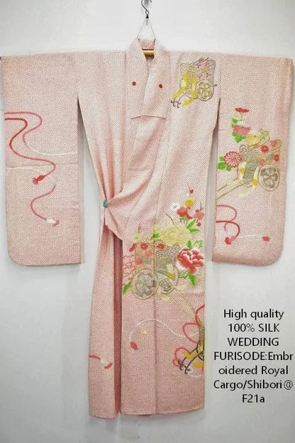 Pink Kimono 100% Silk Wedding Furisode Embroidered Royal Cargo/Shibori 2lb