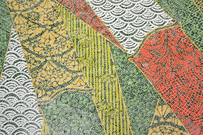 100% Silk Wedding Kimono Unique Abstract Tsunami Wave Green Eathy Red