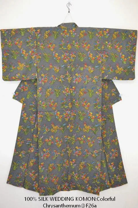 Hand Dyed Japanese Silk Wedding Komon Colourful Chrysanthemum