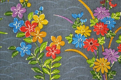 Hand Dyed Japanese Silk Wedding Komon Colourful Chrysanthemum