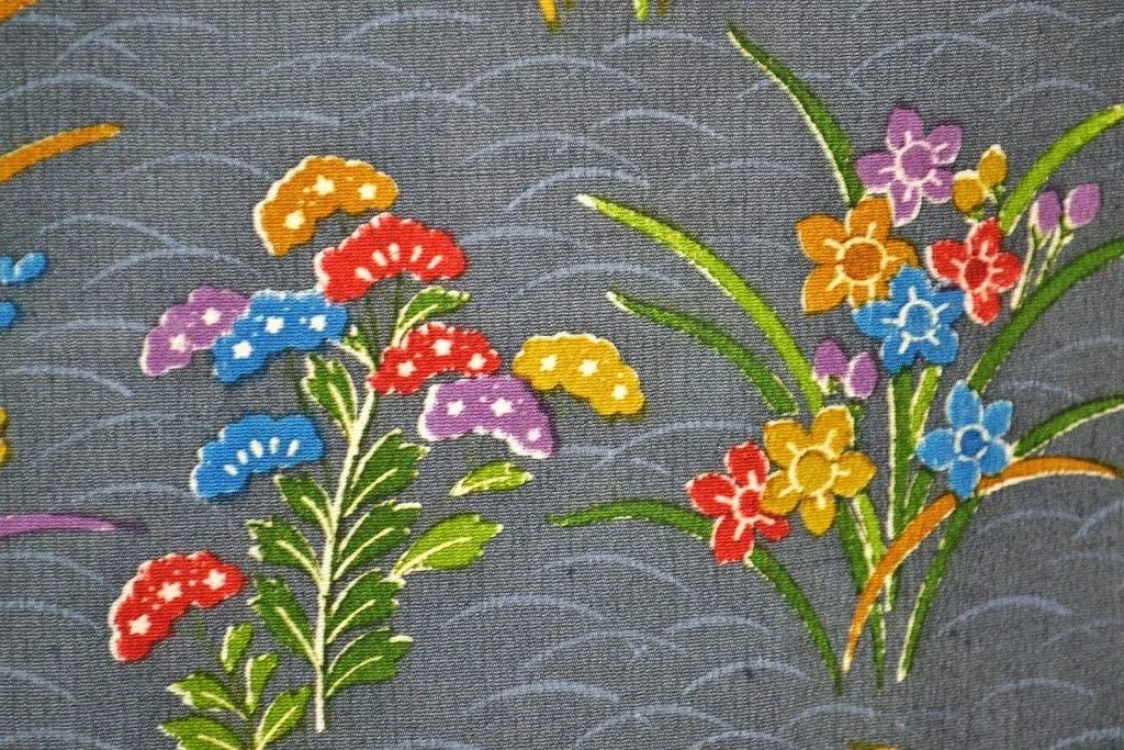 Hand Dyed Japanese Silk Wedding Komon Colourful Chrysanthemum