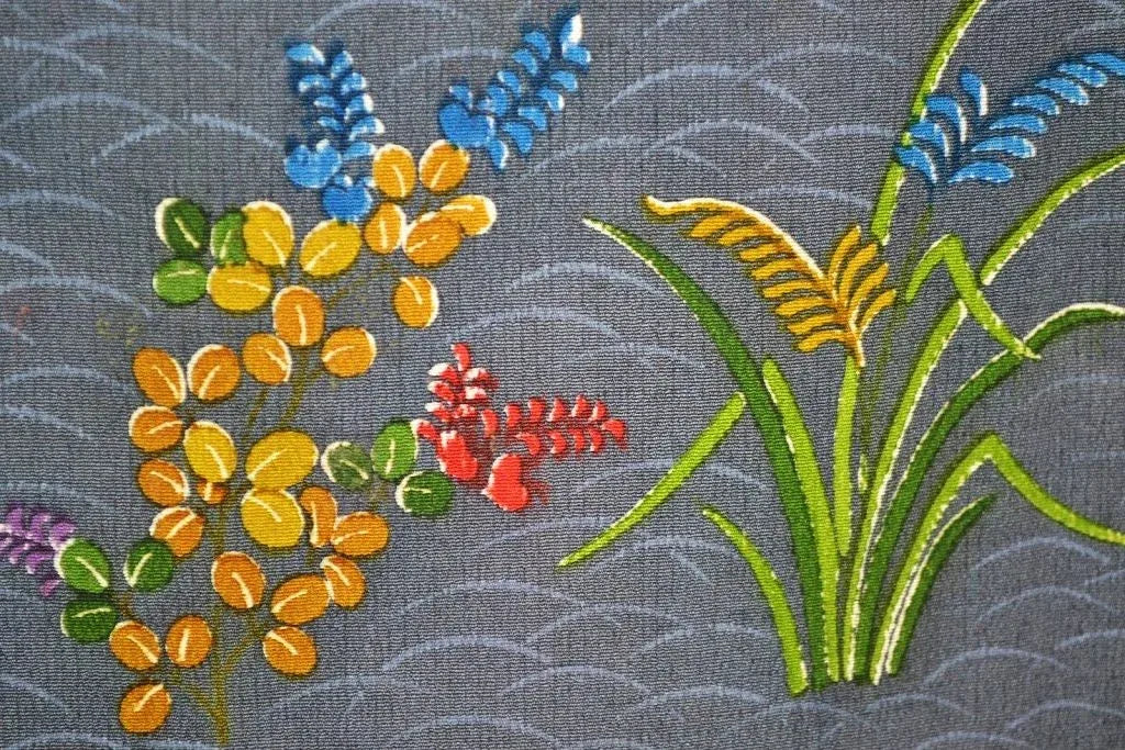 Hand Dyed Japanese Silk Wedding Komon Colourful Chrysanthemum