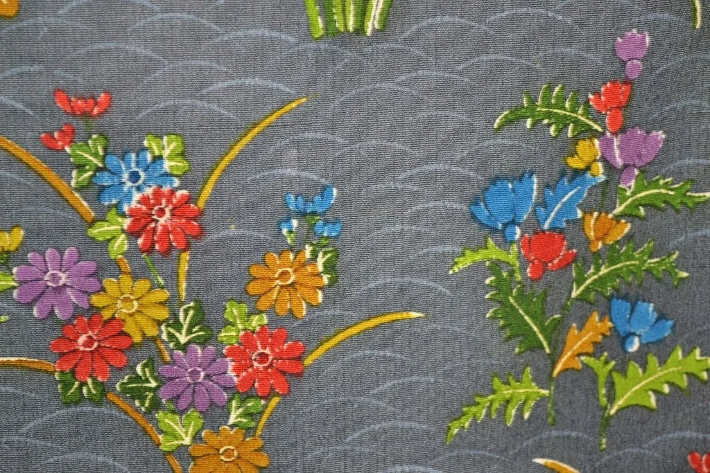 Hand Dyed Japanese Silk Wedding Komon Colourful Chrysanthemum