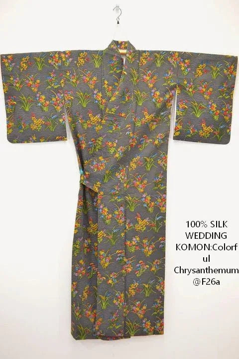 Hand Dyed Japanese Silk Wedding Komon Colourful Chrysanthemum