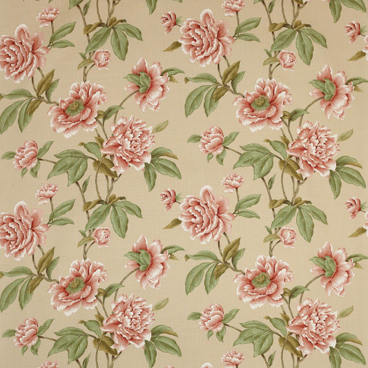 Cowtan and Tout Giselle Red Green on Beige Floral Print Linen MSRP USD240/y