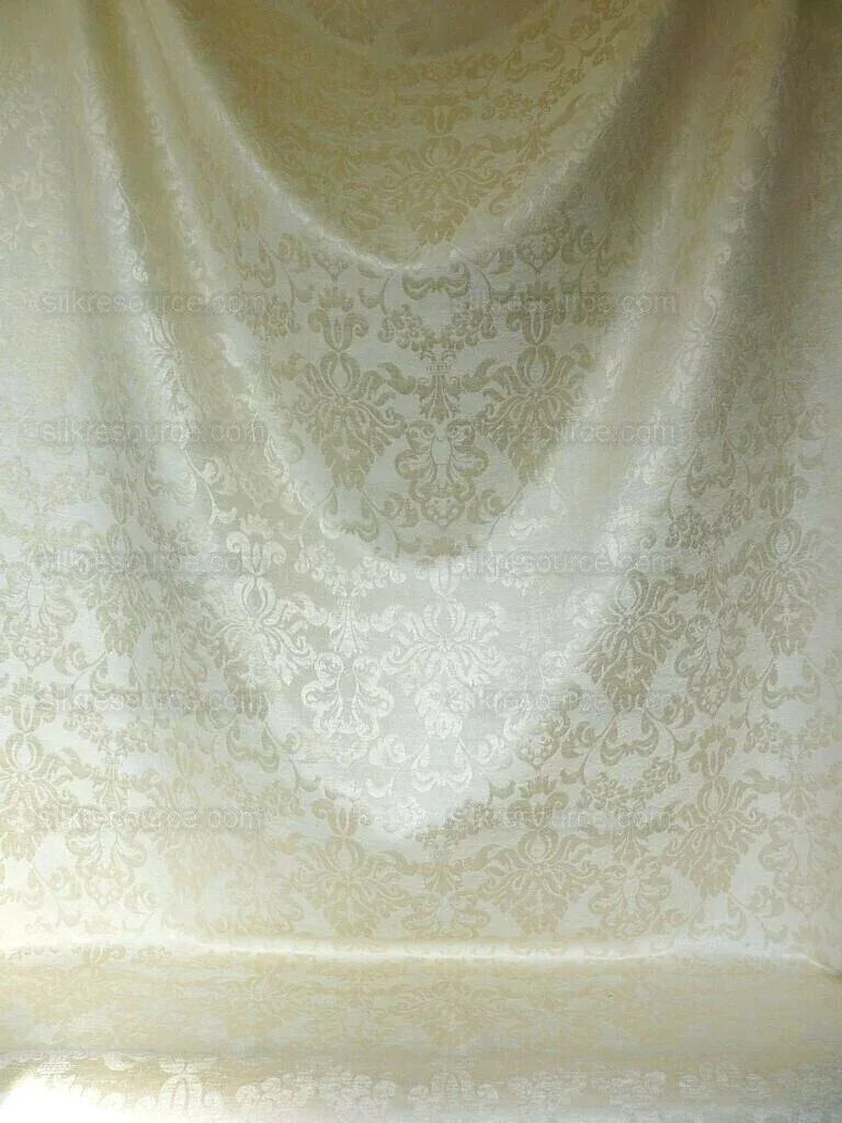 By Yd SCALAMANDRE White Butter Cream Chenille Damask Reversible F44C RPUSD150+Y