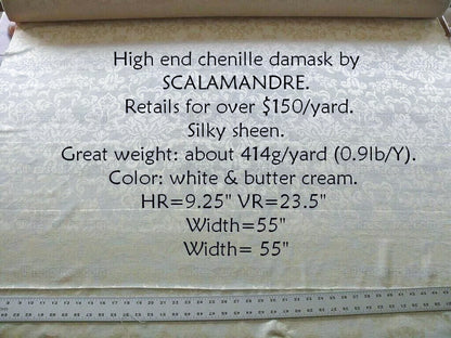 By yard Scalamandre White Butter Cream Chenille Damask Reversible F44C MSRP $150+Y