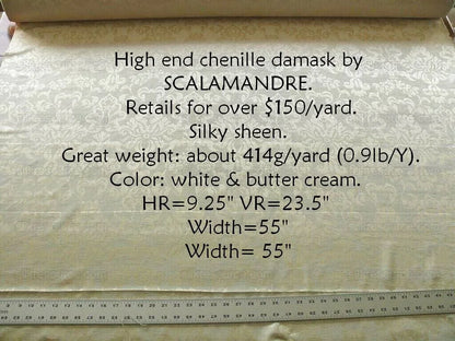 By Yd SCALAMANDRE White Butter Cream Chenille Damask Reversible F44C RPUSD150+Y