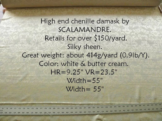 By Yd SCALAMANDRE White Butter Cream Chenille Damask Reversible F44C RPUSD150+Y