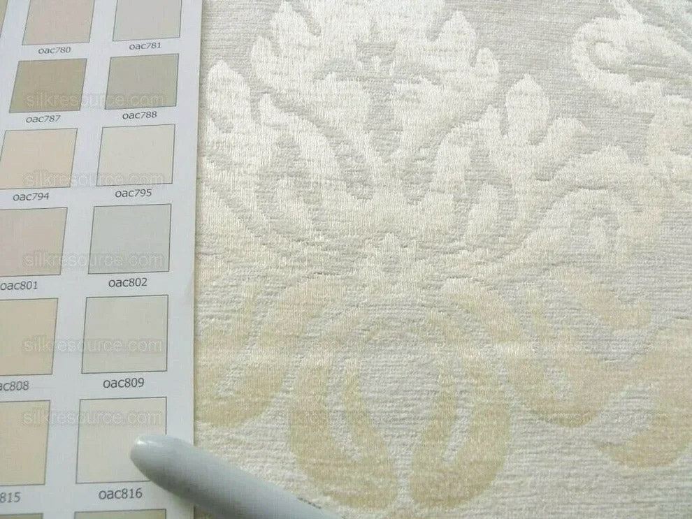 By yard Scalamandre White Butter Cream Chenille Damask Reversible F44C MSRP $150+Y