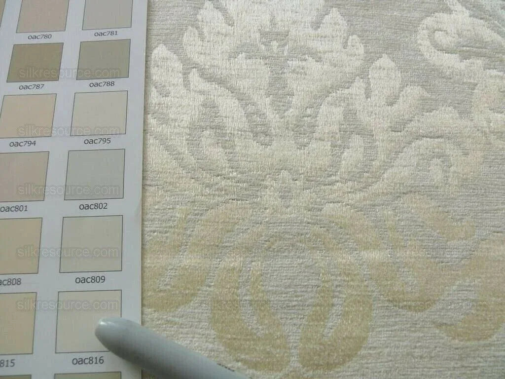 By Yd SCALAMANDRE White Butter Cream Chenille Damask Reversible F44C RPUSD150+Y