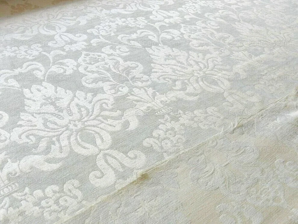 By yard Scalamandre White Butter Cream Chenille Damask Reversible F44C MSRP $150+Y