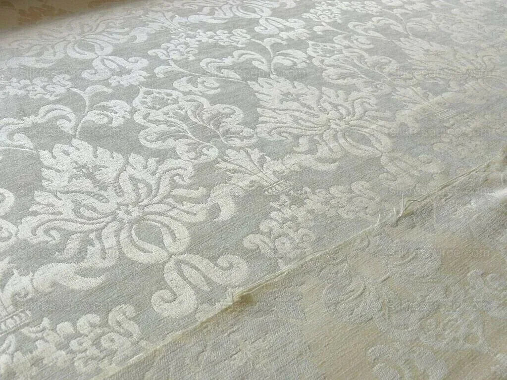 By Yd SCALAMANDRE White Butter Cream Chenille Damask Reversible F44C RPUSD150+Y