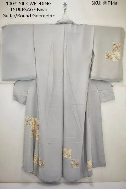 100% Silk Kimono Wedding TSUKESAGE Biwa Guitar Music Flower Geometric