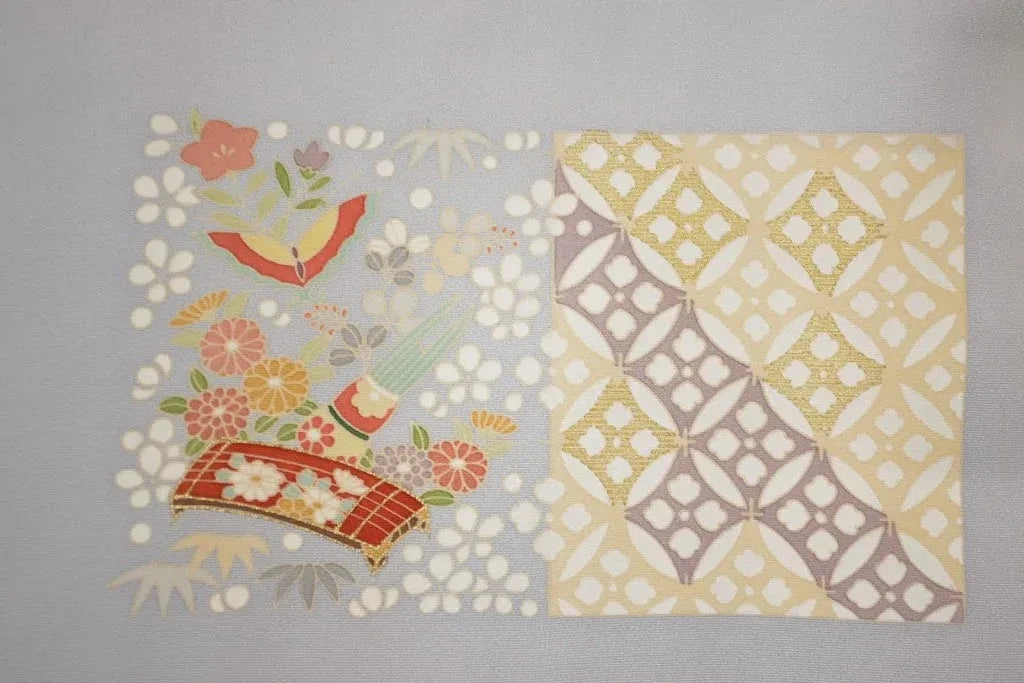 100% Silk Kimono Wedding TSUKESAGE Biwa Guitar Music Flower Geometric
