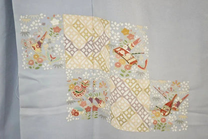 100% Silk Kimono Wedding TSUKESAGE Biwa Guitar Music Flower Geometric