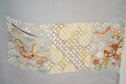 100% Silk Kimono Wedding TSUKESAGE Biwa Guitar Music Flower Geometric