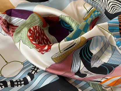 Art Scarf Lattern Festival Animal Kingdom Bird Fish High End 100% Silk Twill Scarf Huge 40”