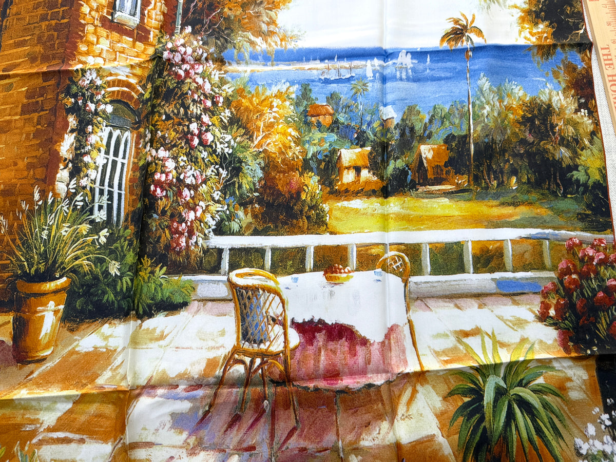 Art Scarf French Country Rose Patio Southern Mediterranean Mansion Seaside High End Silk Twill 41 Inches