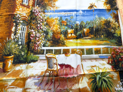 Art Scarf French Country Rose Patio Southern Mediterranean Mansion Seaside High End Silk Twill 41 Inches