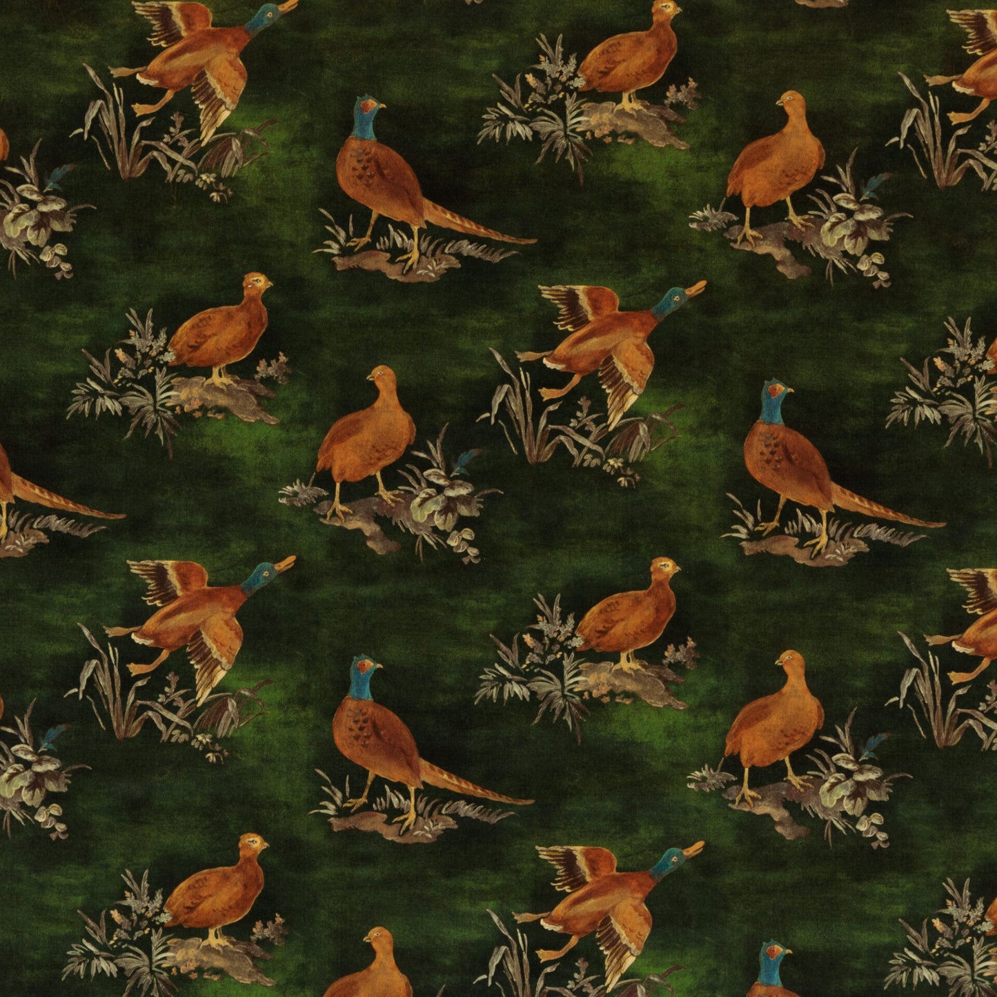 By Yard Lee Jofa Mulberry Home Game Show Emerald Green Velvet Duck Bird Waterfowl MSRP USD 444/Y