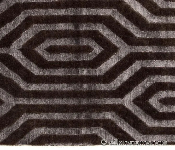Stark Fribourg Dim Grey 2'11" X5' New Oriental Tibetan Rug Lattice Maze Silk Wool MSRP USD 1560