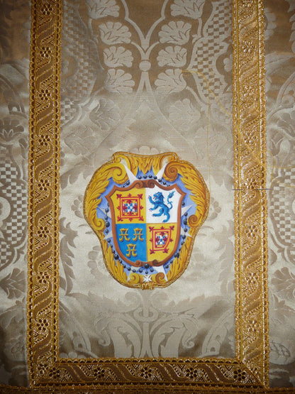 by yard Renaissance Artichoke Silk Damask In Cabernet Red &amp; Copper