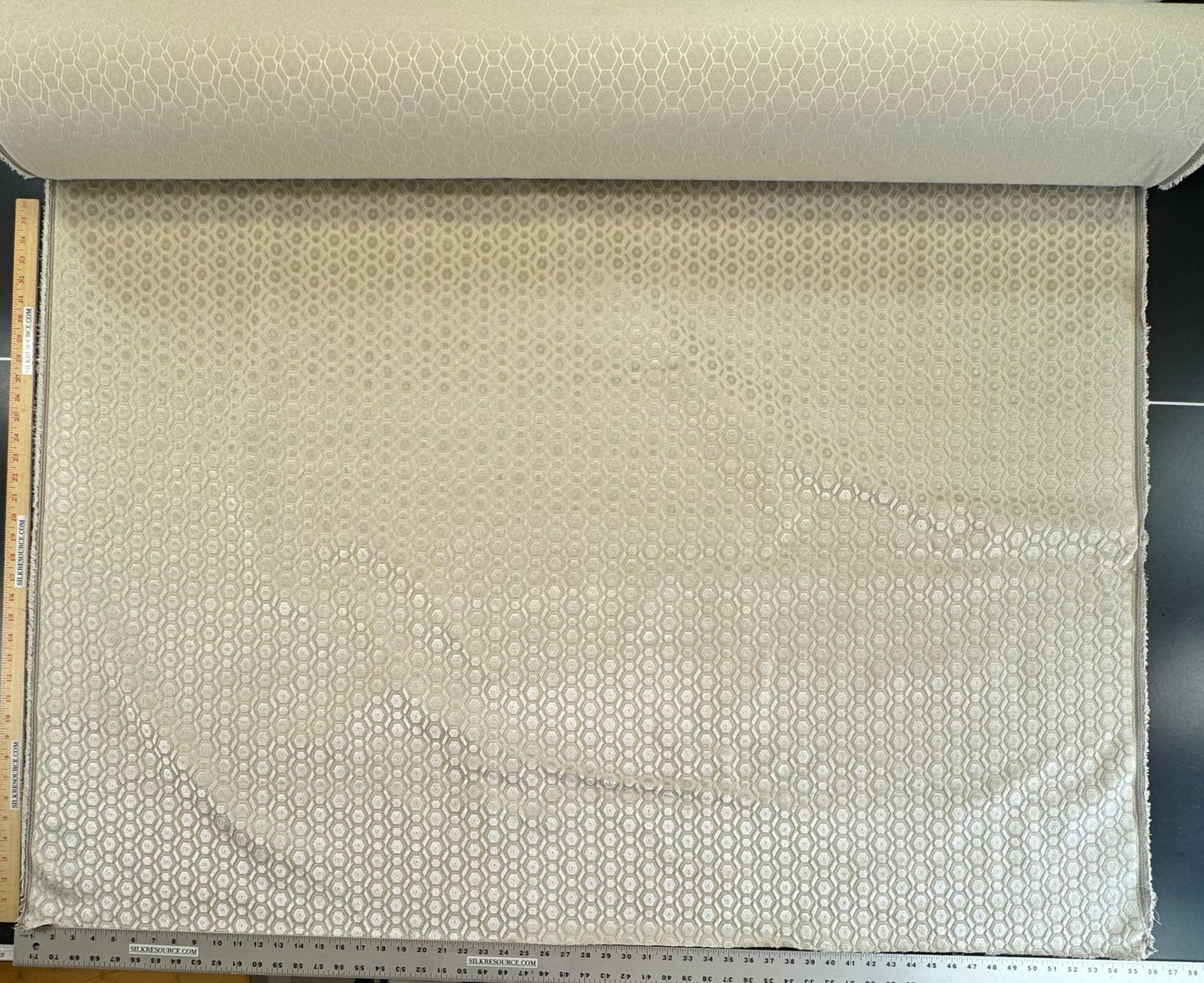 By Yard Scalamandre Manetta Ivory Cut Velvet  Small Scale Hexagon Cotton Viscose - By The Yard