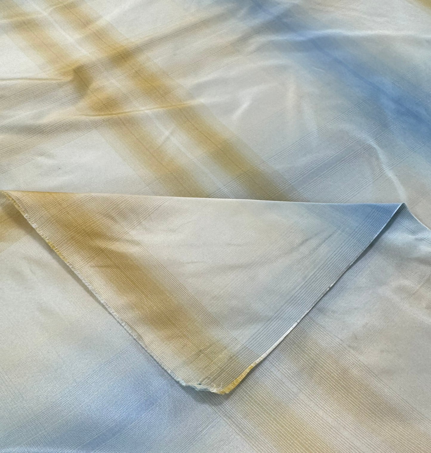 Scalamandre Balenottera Plaid Blu Gold & Beige Blue Silk Reversible - By The Yard - MSRP USD 340/y