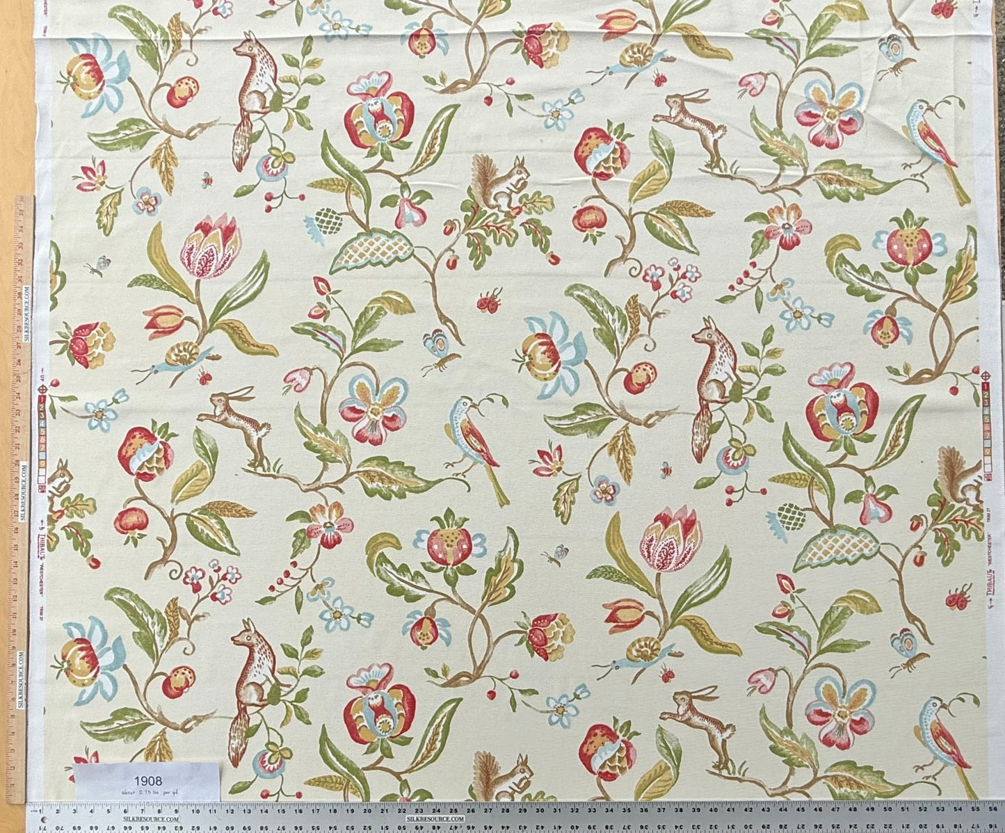 Scalamandre Westchester Cream Green Red Blue Animal Fox Bunny Bird Deer Duck Print Heavy Cotton - By The Yard - MSRP USD 192/Y