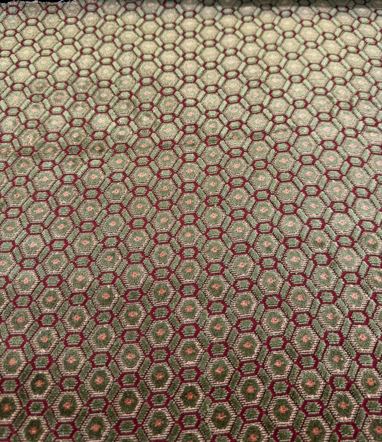 0.5yard Scalamandre Old World Weavers Manet Eucalyptus Green Red Velvet Viscose Small Scales Geometric MSRP USD570/y