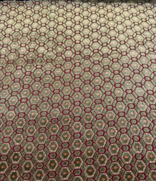 0.5yard Scalamandre Old World Weavers Manet Eucalyptus Green Red Velvet Viscose Small Scales Geometric MSRP USD570/y