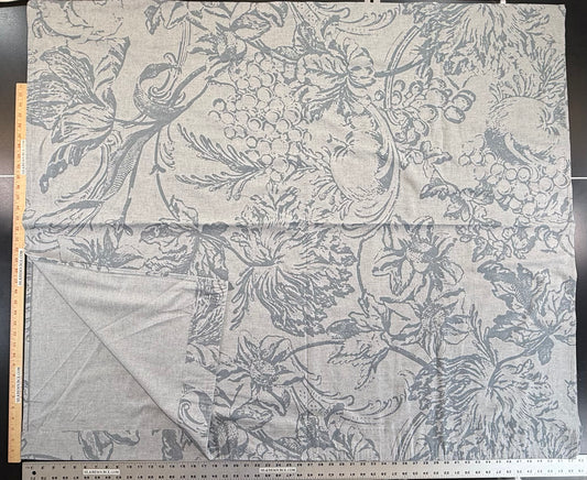 Scalamandre Alma Silhouette Print Juniper Blue Gray Floral Print 100% Cotton -2.4 yards -  MSRP USD 358/y