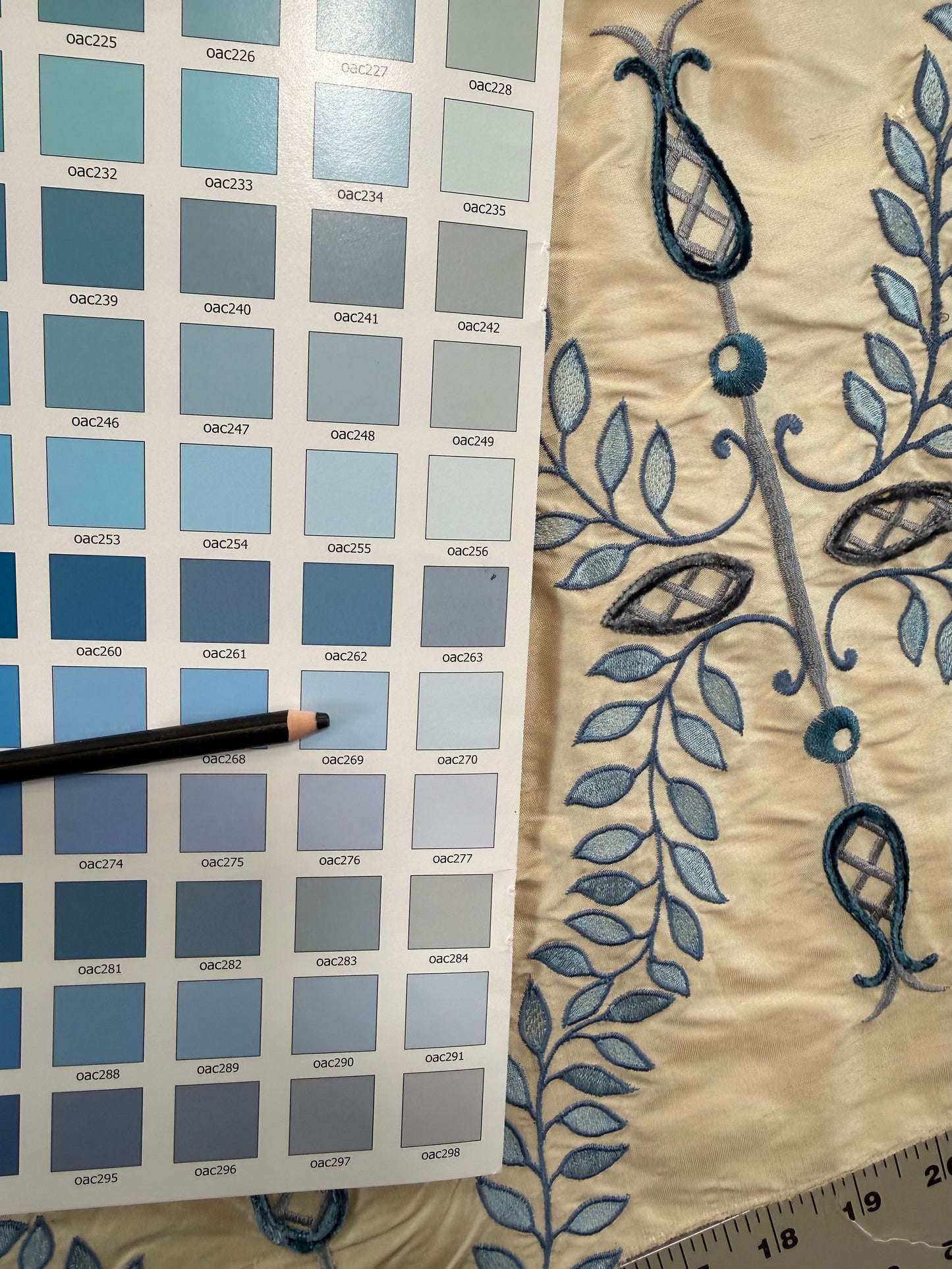 Scalamandre White Hall Lapis Blue Silk Foliage Embroidery - 1.2yards-  MSRP USD 628/Y